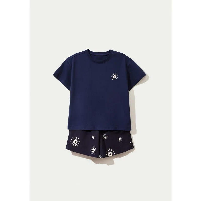 Conjunto Infantil Menina Curto Estampado - Azul 008