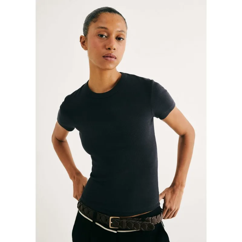 Blusa Feminina Manga Curta Slim Em Ribana - Preto XXG