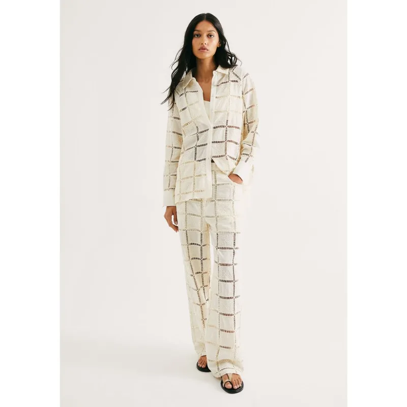 Calça Feminina Reta Em Laise - Off white 040