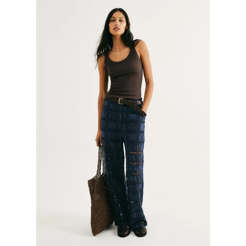 Calça Feminina Reta Em Laise - Azul 038