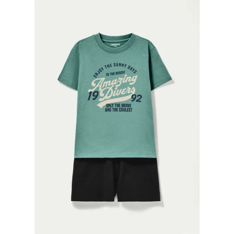 Conjunto Infantil Menino Curto Com Estampa - Azul 006
