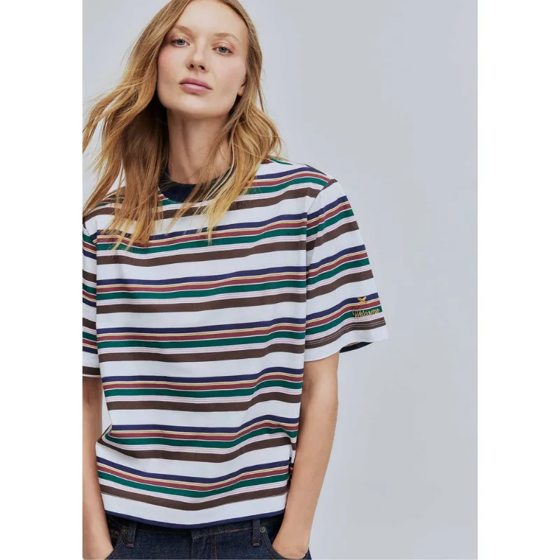 Camiseta Feminina Box Listrada Hering + Welcome - Off white P
