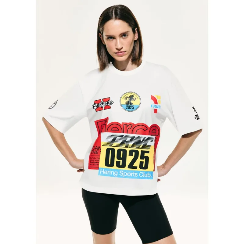 Camiseta Feminina Oversized Estampada Hering Sports + FRNC - Creme M