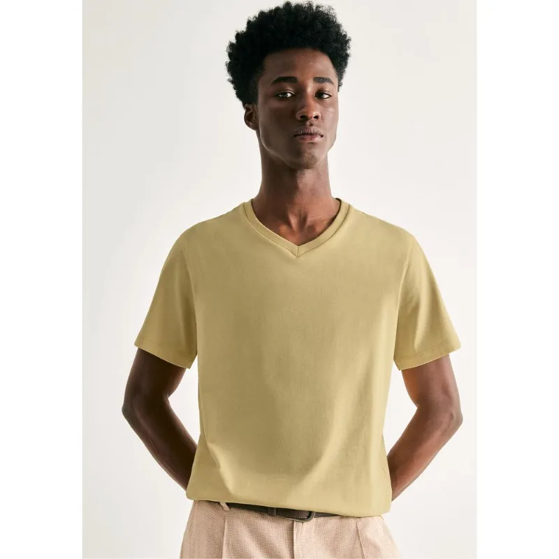 Camiseta Básica Masculina Slim Gola V Em Malha Flamê - Verde M