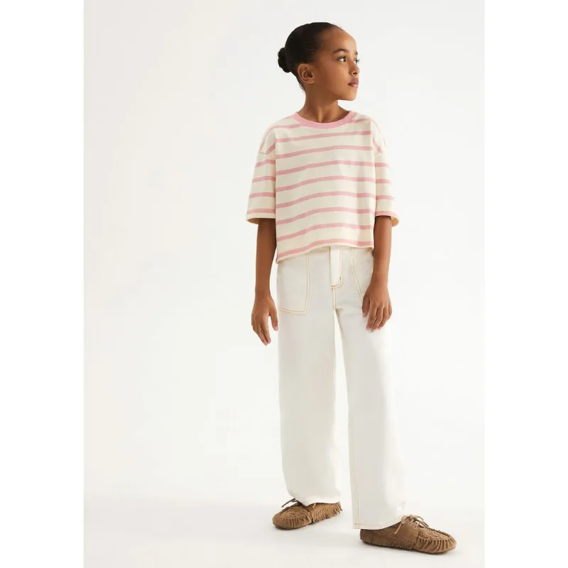 Calça Infantil Menina Wide Leg Em Sarja - Off white 004