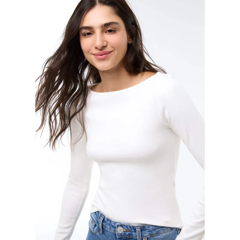 Blusa Feminina Manga Longa Com Elastano - Off white M