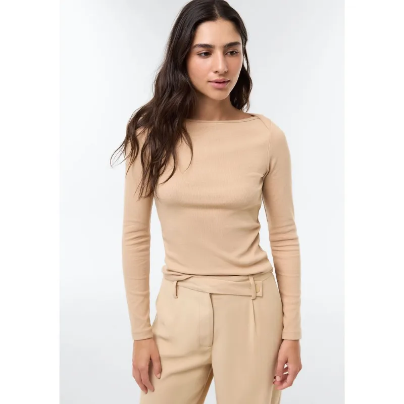 Blusa Feminina Manga Longa Com Elastano - Bege M