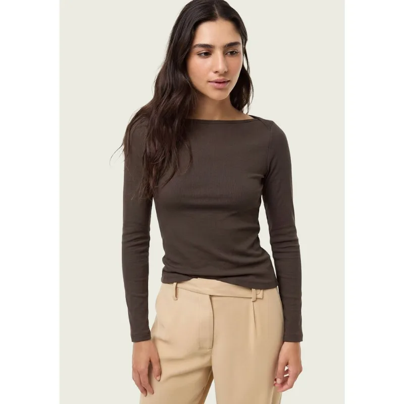 Blusa Feminina Manga Longa Com Elastano - Marrom XG