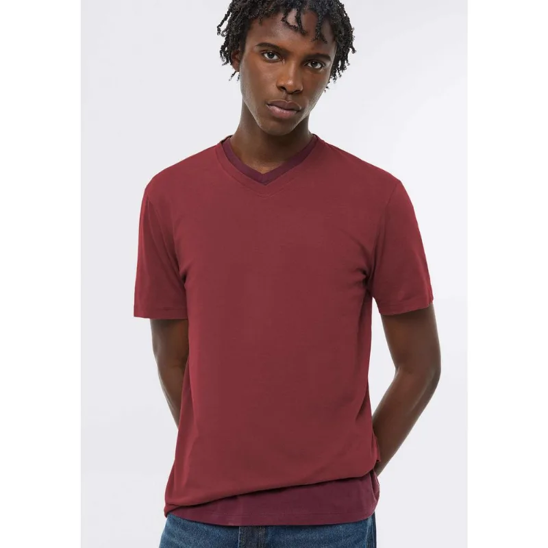 Camiseta Básica Masculina Manga Curta Gola V World - Vermelho XG