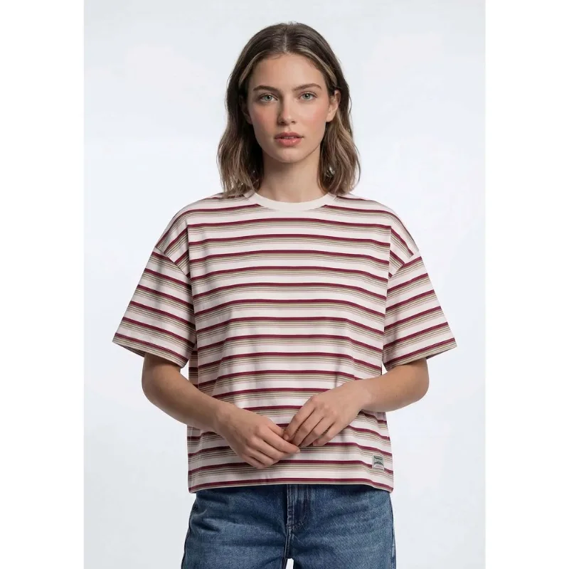 Camiseta Feminina Box Listrada - Off white XG