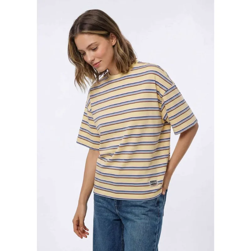 Camiseta Feminina Box Listrada - Creme XG