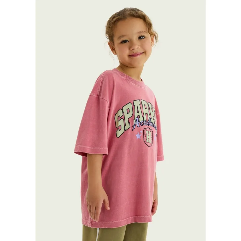 Blusa Infantil Menina Oversized Em Malha Estonada Com Estampa - Rosa 010