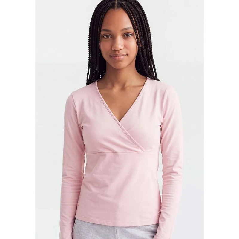 Blusa Teen Manga Longa Decote V Transpassado - Rosa 2XP