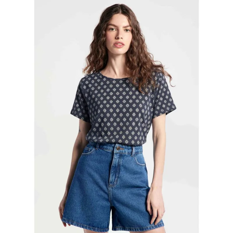 Blusa Feminina Manga Curta Estampada - Azul G