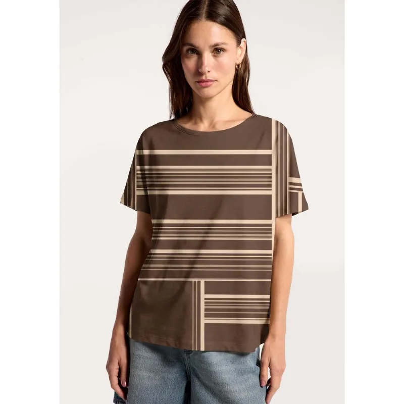 Blusa Feminina Manga Curta Estampada - Marrom G