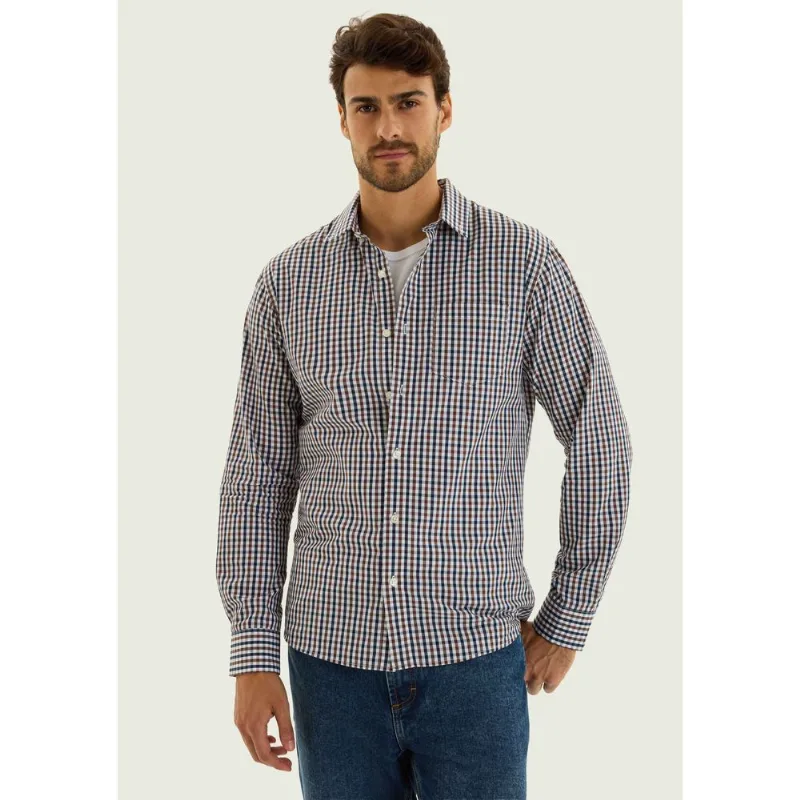 Camisa Básica Masculina Manga Longa Fio Tinto - Marrom XXG
