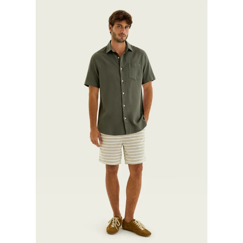 Camisa Básica Masculina Manga Curta Em Linho - Verde XXG