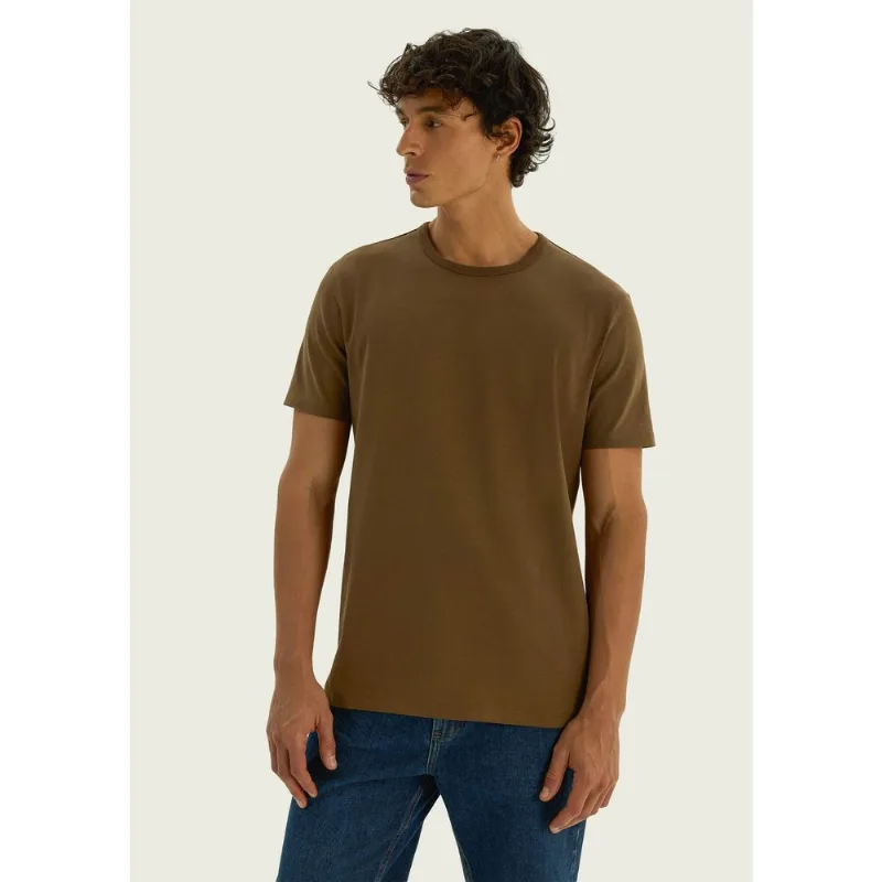 Camiseta Básica Masculina Areia Em Algodão Peruano - Marrom XXG