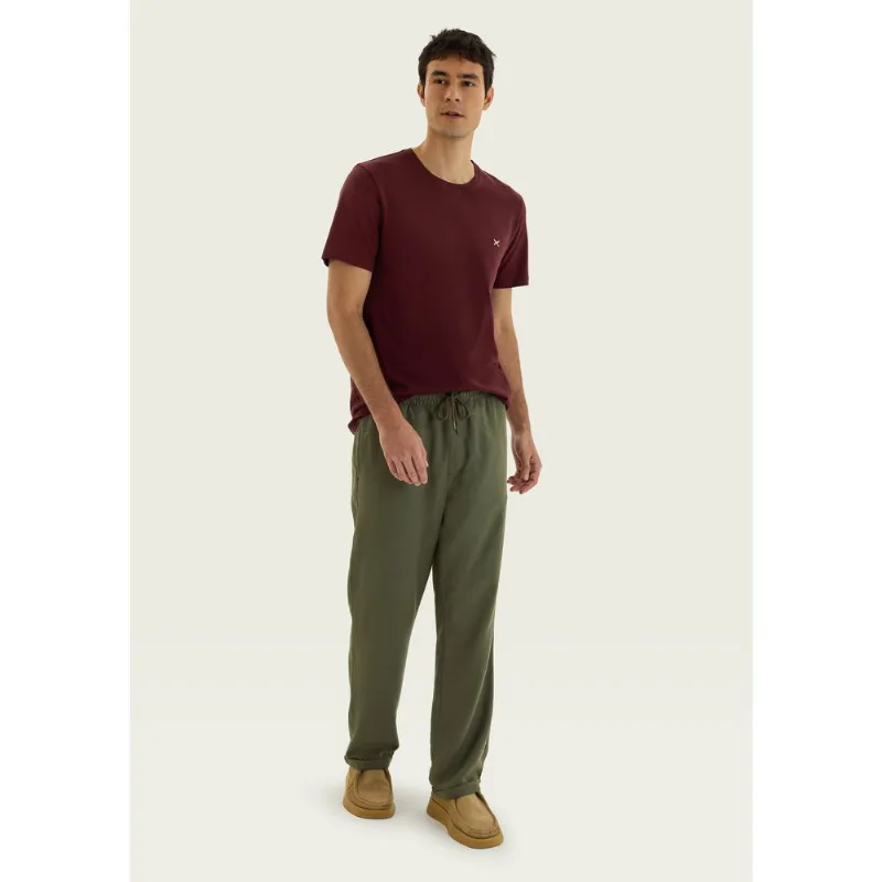 Calça Básica Masculina Taper Em Linho - Verde G