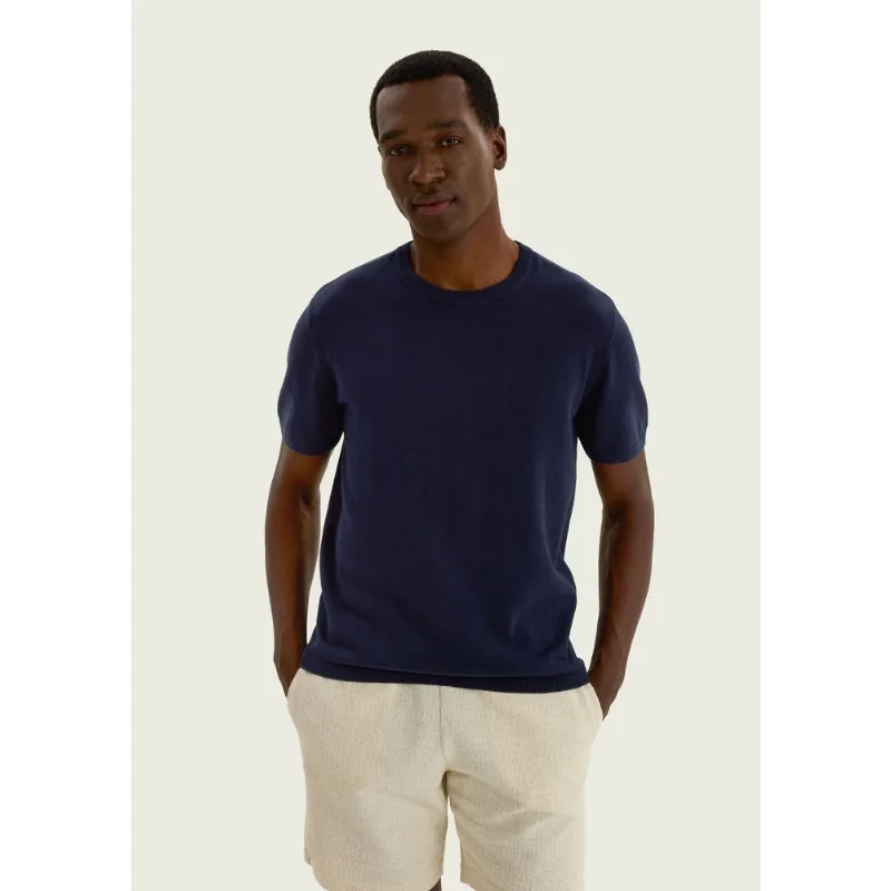 Camiseta Masculina Tricô Manga Curta - Azul G