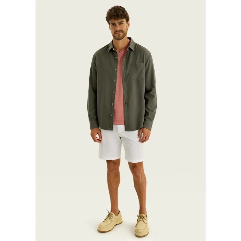 Camisa Básica Masculina Manga Longa Slim Em Linho - Verde G