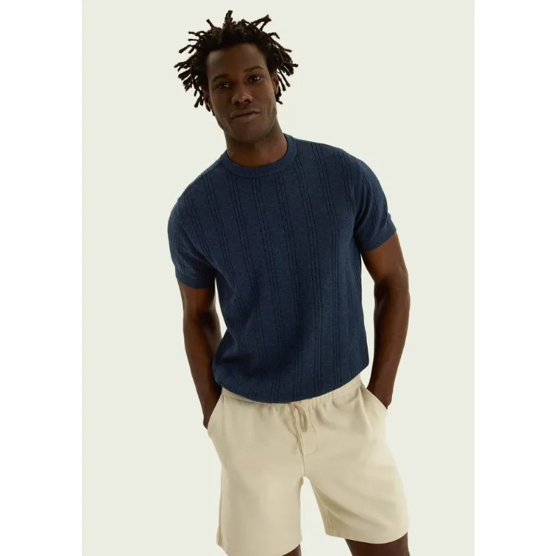 Camiseta Masculina Em Tricô Texturizado - Azul XG