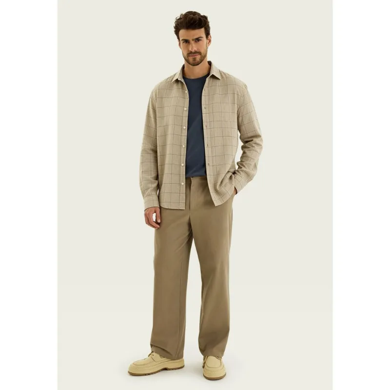 Camisa Masculina Manga Longa Listrada Em Linho - Off white XG