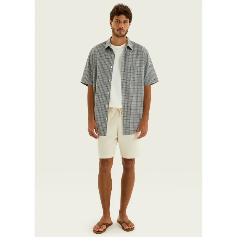 Camisa Masculina Manga Curta Fio Tinto Listrada Em Linho - Cinza XXG