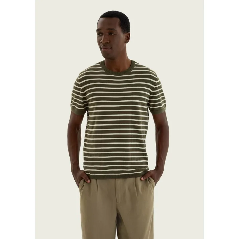 Camiseta Masculina Tricô Fio Tinto Listrado - Verde XXG