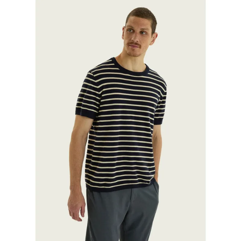 Camiseta Masculina Tricô Fio Tinto Listrado - Azul XXG