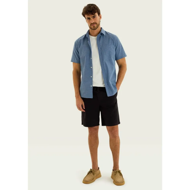 Camisa Masculina Slim Manga Curta - Azul XG