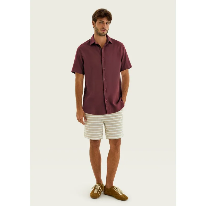 Camisa Masculina Manga Curta Com Linho - Vinho XXG