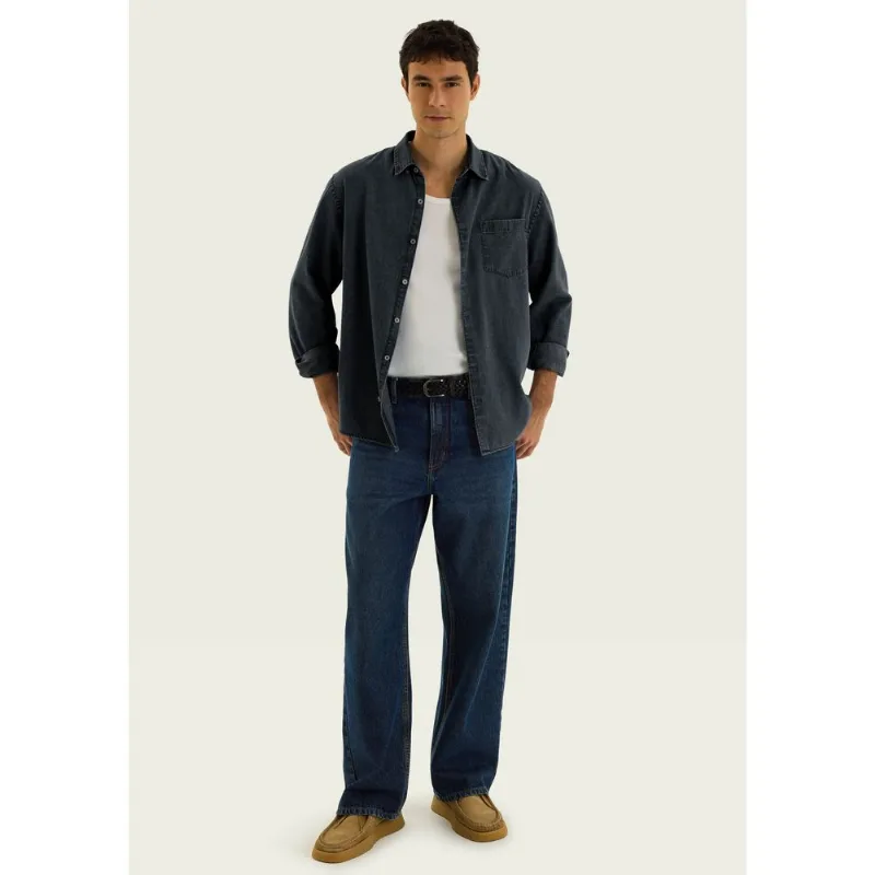 Camisa Jeans Masculina Manga Longa - Azul M