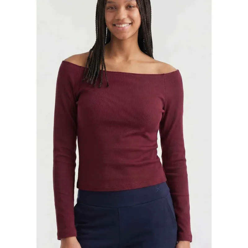 Blusa Teen Manga Longa Ombro A Ombro - Vinho XP