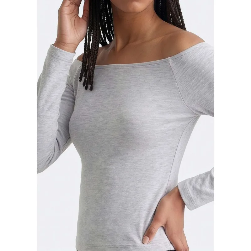 Blusa Teen Manga Longa Ombro A Ombro - Cinza XP