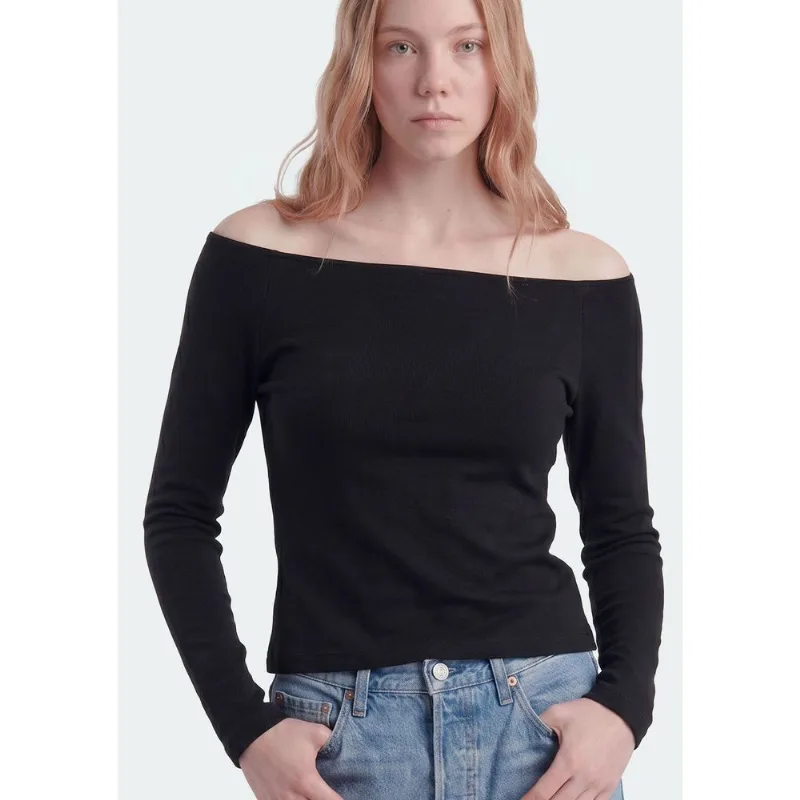 Blusa Teen Manga Longa Ombro A Ombro - Preto M