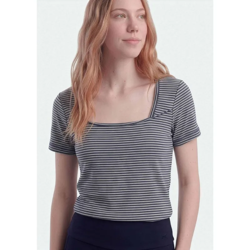 Blusa Teen Manga Curta Decote Quadrado - Azul G