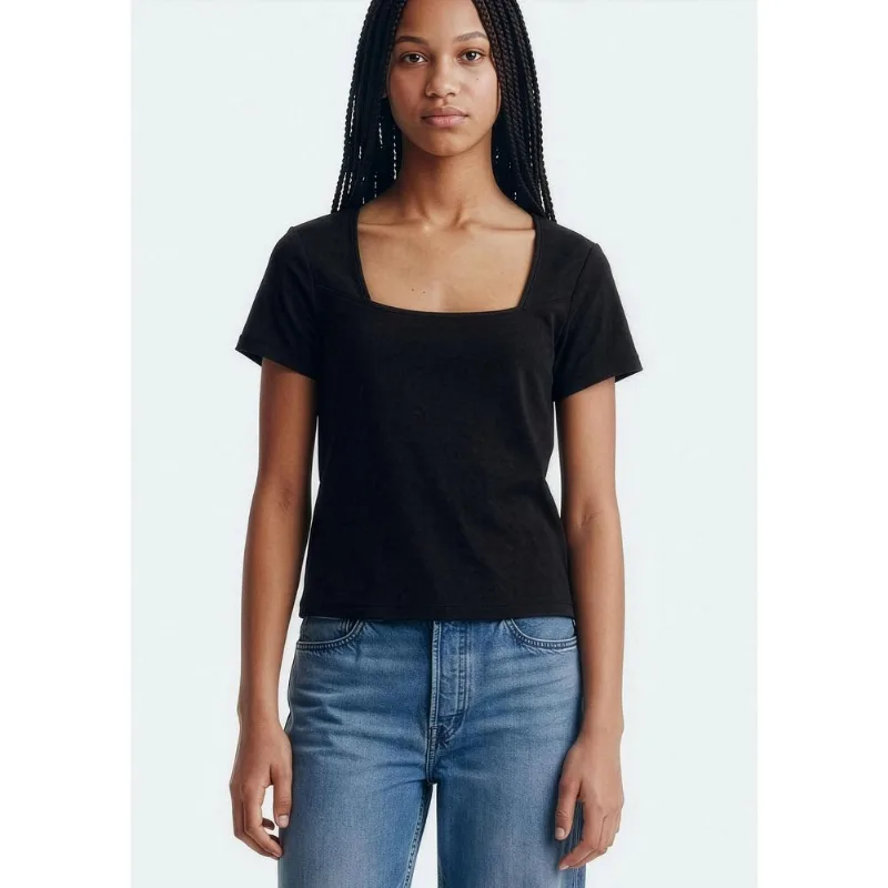 Blusa Teen Manga Curta Decote Quadrado - Preto XP