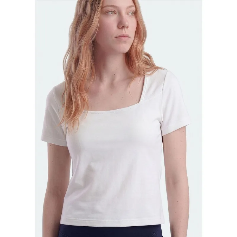 Blusa Teen Manga Curta Decote Quadrado - Off white M