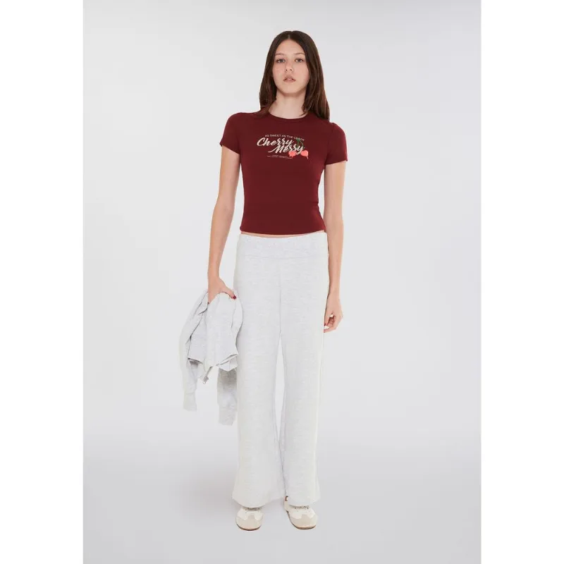 Camiseta Teen Manga Curta Com Estampa - Vinho P
