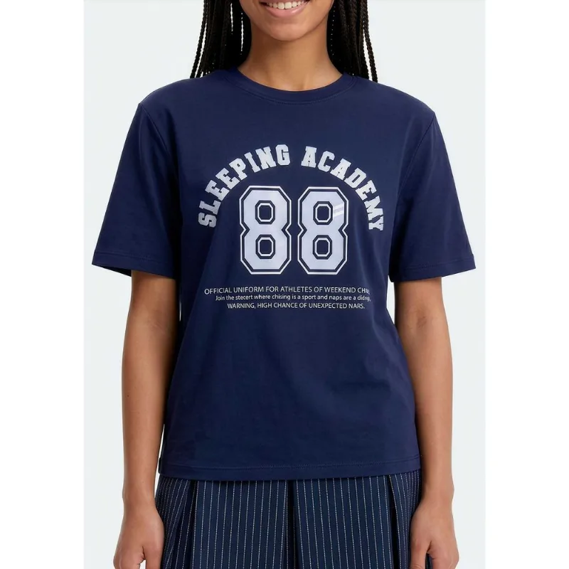 Camiseta Teen Manga Curta Com Estampa - Azul P