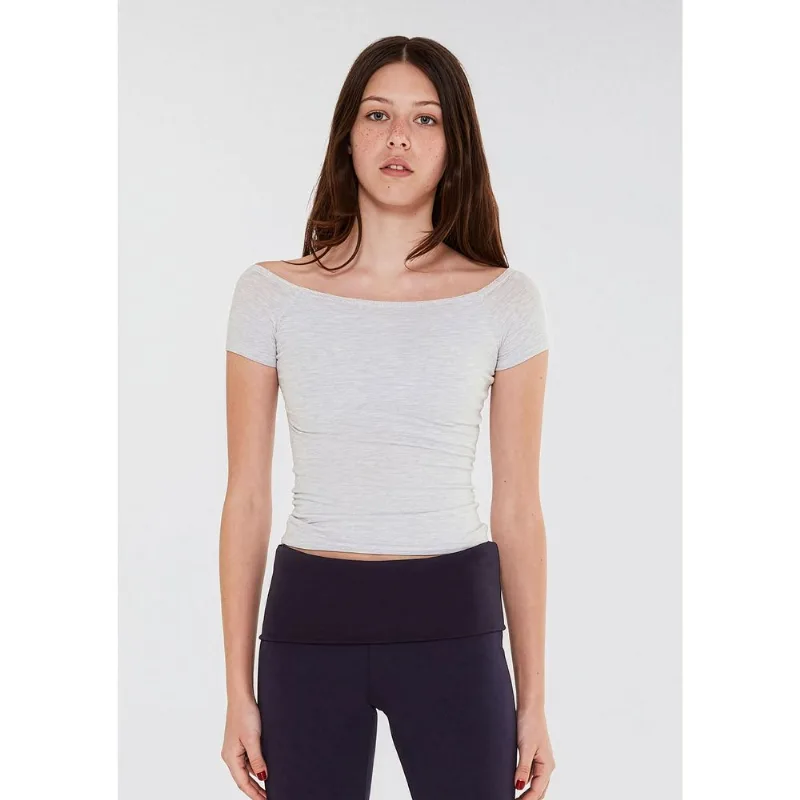 Blusa Teen Manga Curta Ombro A Ombro - Cinza P