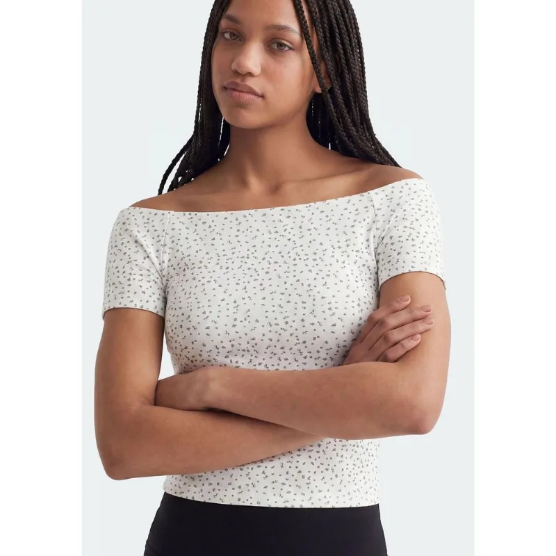 Blusa Teen Manga Curta Ombro A Ombro - Off white M