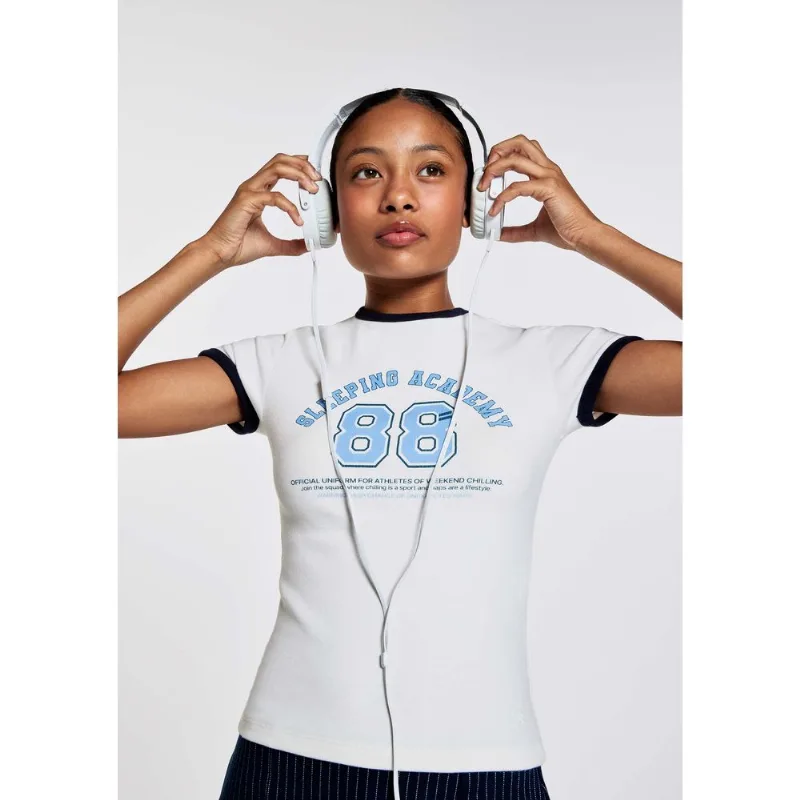 Camiseta Teen Com Estampa E Friso Contrastante - Azul P