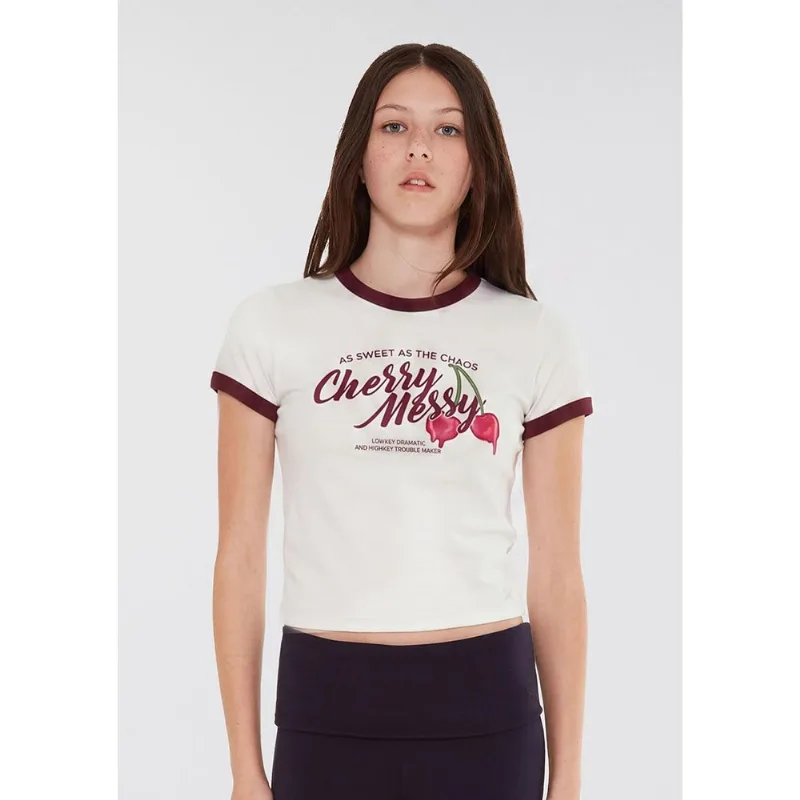 Camiseta Teen Com Estampa E Friso Contrastante - Vinho XP