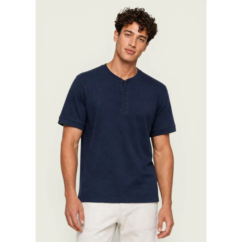 Camiseta Masculina Henley Em Tricô Flamê - Azul XG