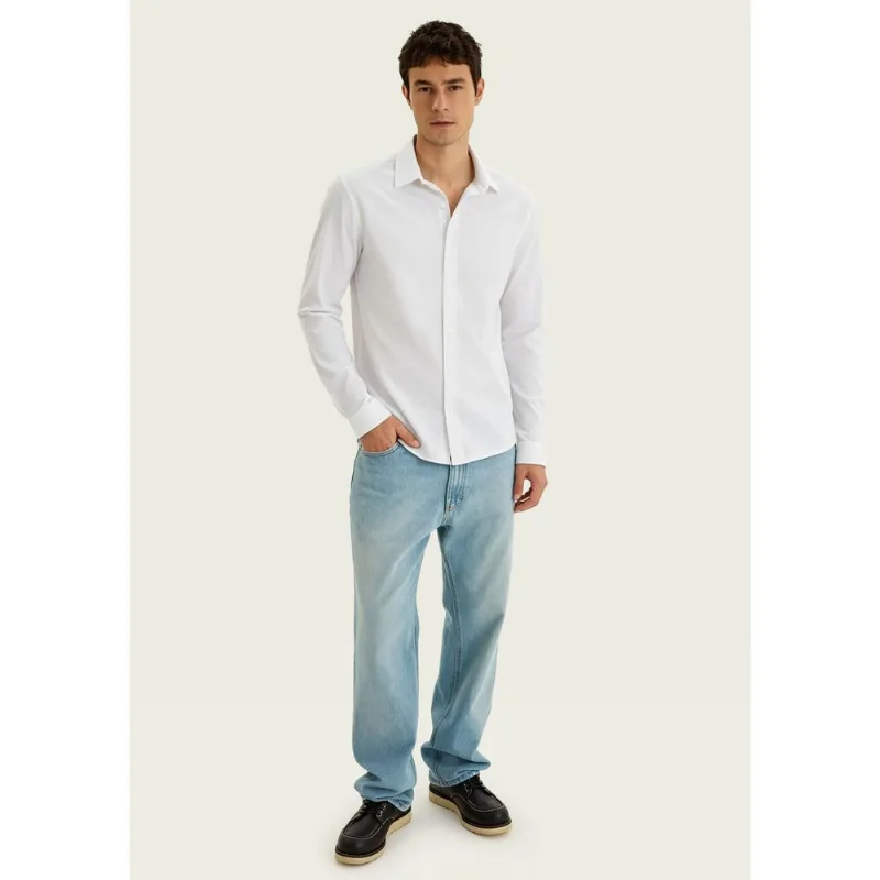 Camisa Masculina Manga Longa Em Piquet - Off white G