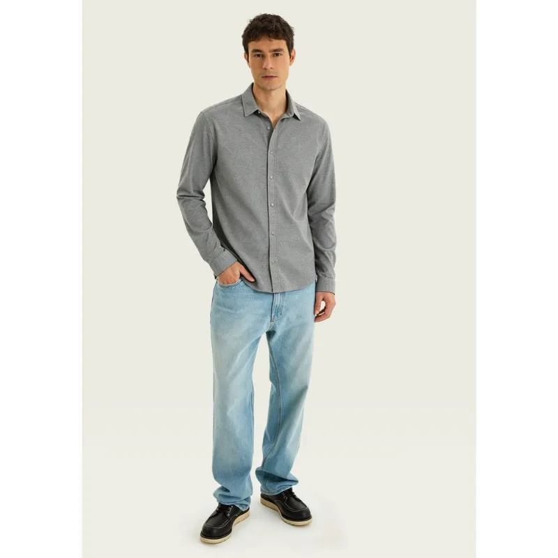 Camisa Masculina Manga Longa Em Piquet - Cinza XXG