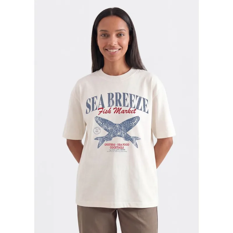 Blusa Feminina Manga Curta Estampada - Off white XG