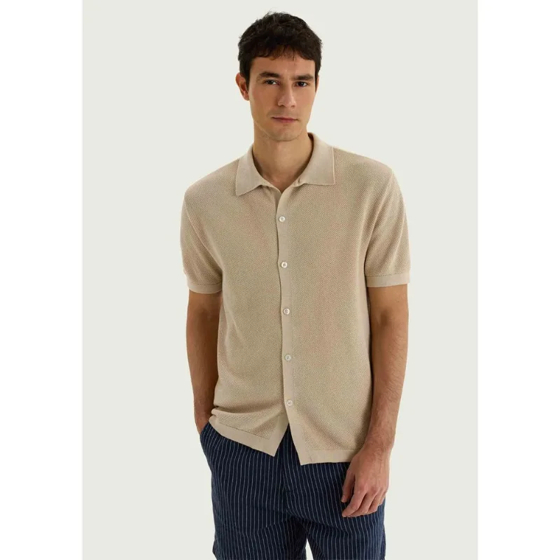 Camisa Masculina Manga Curta Em Tricô - Bege G